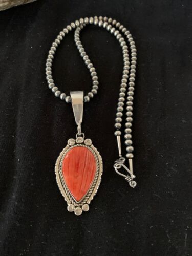 Navajo Spiny Oyster Pendant with Pearls | Sterling Silver Necklace | Authentic Native American Handmade | 4684