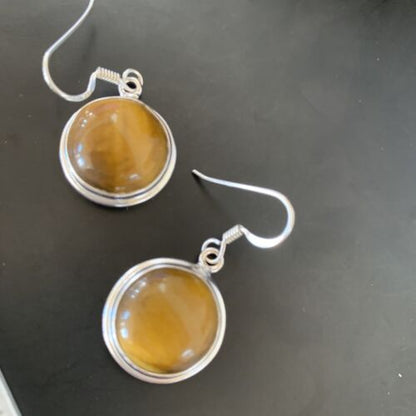 Southwestern Sterling Silver Dangle Earrings | Navajo Coffee Tiger's Eye | Authentic Native American Handmade | 2073