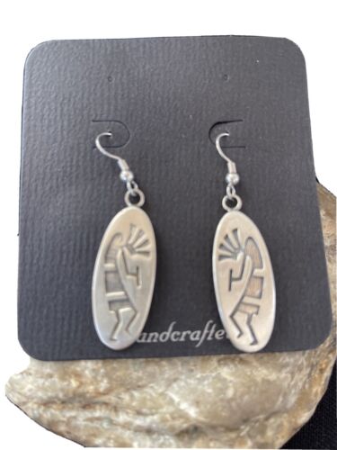 Handmade Sterling Silver Kokopelli Dangle Earrings | Authentic Native American Hopi Design | 01503