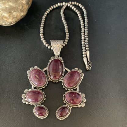 Navajo Purple Spiny Oyster Pendant Necklace | Sterling Silver Naja | Authentic Native American Handmade | 13989