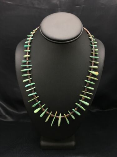 Southwestern Green Turquoise Bone Bead Necklace | Sterling Silver | 20" | 3013 - Masha USA