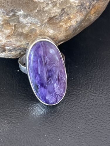 Navajo Purple Charoite Oval Ring | Sterling Silver | Sz 8 Adjustable | Authentic Native American Handmade | 10570