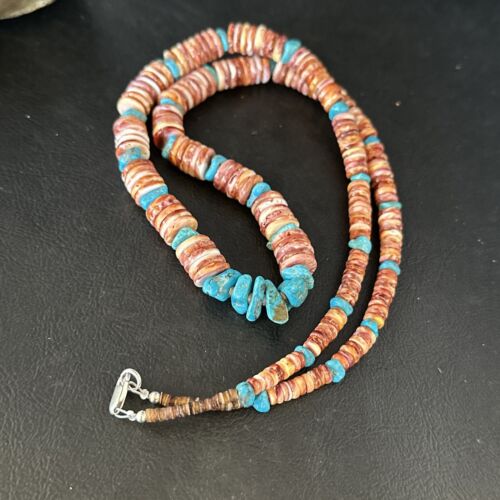Purple Spiny Oyster Turquoise Necklace | Navajo Sterling Silver | 26" | Authentic Native American Jewelry | 14625 - Masha USA