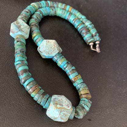 Navajo Turquoise Heishi Spiderweb Necklace | Sterling Silver | 20" | Authentic Native American Handmade | 13894
