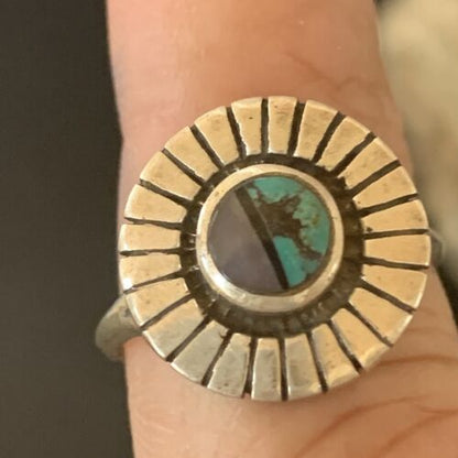 Navajo Blue Turquoise Sugilite Inlay Ring | Sz 6 | Sterling Silver | Authentic Native American Handmade | 11178