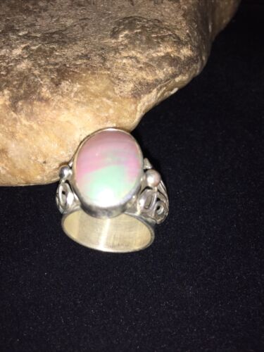 Southwestern Navajo White Mabe Pearl Ring | Sterling Silver | Sz 8 | 01726