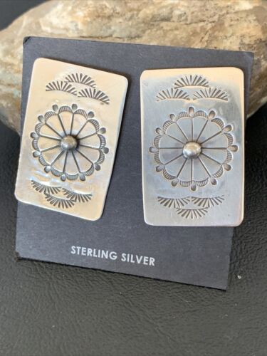Women's Navajo Sterling Silver Stamped Earrings | 1.5" | Authentic Native American Handmade | 1664