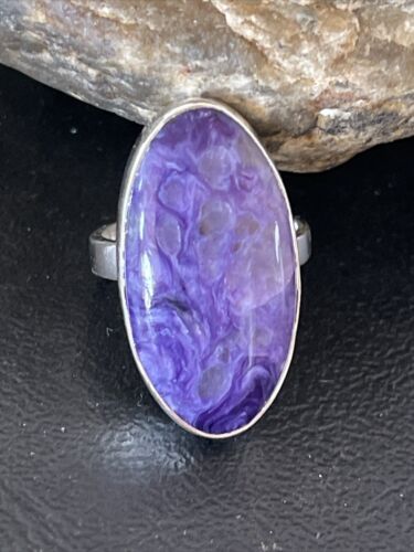 Navajo Purple Charoite Ring | Sterling Silver | Sz 8 Adjustable | Authentic Native American Handmade | 10571