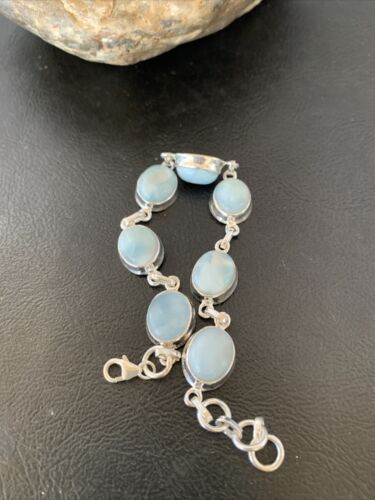 Navajo Blue Larimar 7-Link Bracelet | Sterling Silver | 7.5" | Authentic Native American Handmade | 10625
