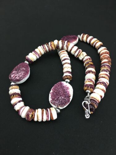 Navajo Purple Spiny Oyster Necklace | Sterling Silver | 21" | Authentic Native American Handmade | 4915