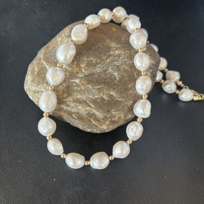 Native American White Freshwater Pearl Necklace | Gold Filled Beads | 20" | 14322 - Masha USA