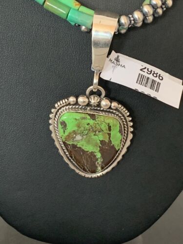 Navajo Pearls Sterling Silver Green Gaspeite Pendant Turquoise Necklace Set | Multi-Strand | 2986