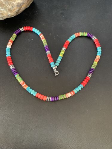 Multi-Color Turquoise Necklace | Sterling Silver | 21" | Authentic Native American Handmade | 13213 - Masha USA