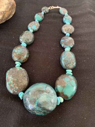 Navajo Graduated Sterling Silver Natural Blue Nugget Turquoise Necklace | Authentic Native American | 19" | 625