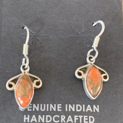 Navajo Orange Spiny Oyster Earrings | Sterling Silver | Authentic Native American Handmade | 12830 - Masha USA