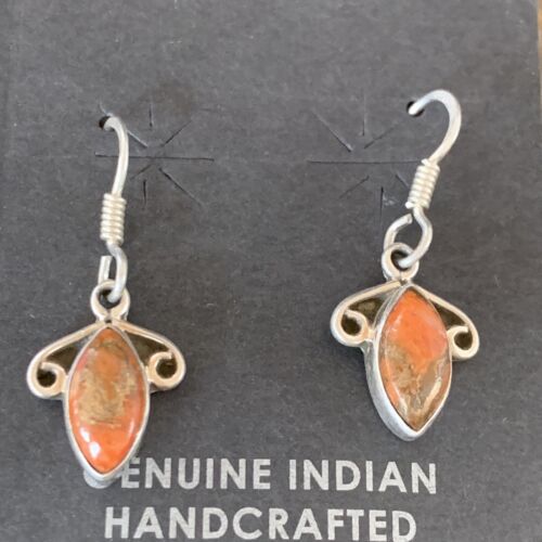 Womens Orange Spiny Oyster Navajo American Sterling Silver Earrings 12830