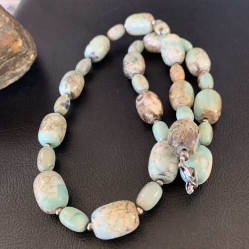 Navajo Blue Turquoise Bead Necklace | Sterling Silver | 20" | Authentic Native American Handmade | 12966