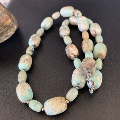 Navajo Blue Turquoise Bead Necklace | Sterling Silver | 20" | Authentic Native American Handmade | 12966