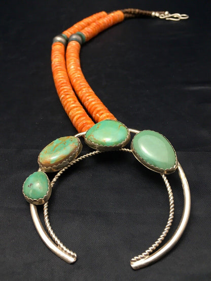 Navajo Sterling Silver Orange Spiny Turquoise Necklace | Naja Pendant | 20" | 4162