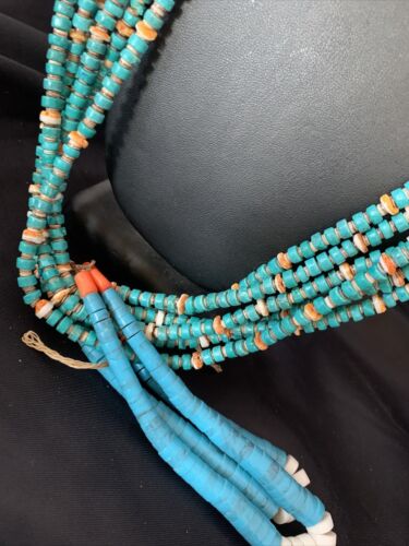 Native American Santo Domingo Spiny Blue Turquoise Shell Jacla Necklace | 36" | 13193
