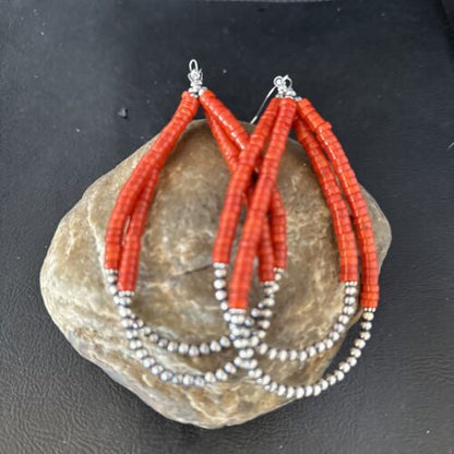 Southwestern Coral Heishi Bead Earrings | Sterling Silver | 3.5" | 14425