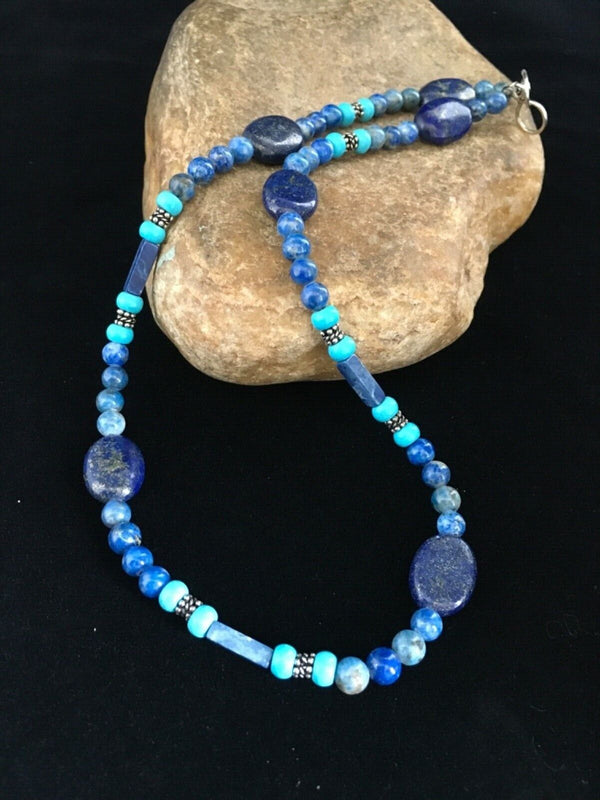 Native American Men's Navajo Lapis Lazuli Turquoise Necklace | Sterling Silver | 18" | 1726