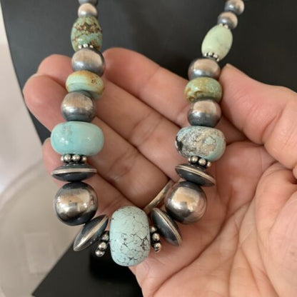 Sterling Silver Navajo Pearls Necklace | Dry Creek Turquoise Beads | Native American Handmade | 21" | 1386