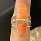 Navajo Red Spiny Oyster Opal Inlay Ring | Sterling Silver | Sz 8 | Authentic Native American Handmade | 11581