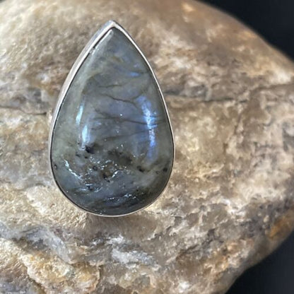 Native American Navajo Labradorite Stone Ring | Sterling Silver | Sz 8.5 | 11452