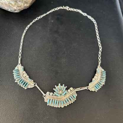 Zuni Kingman Turquoise Needle Point Necklace Pendant | 20" | Sterling Silver | 14536