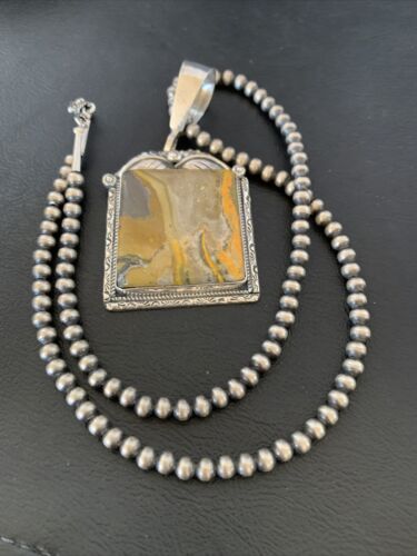 Navajo Bumblebee Jasper Pendant Necklace | Sterling Silver | Authentic Native American Handmade | 10462