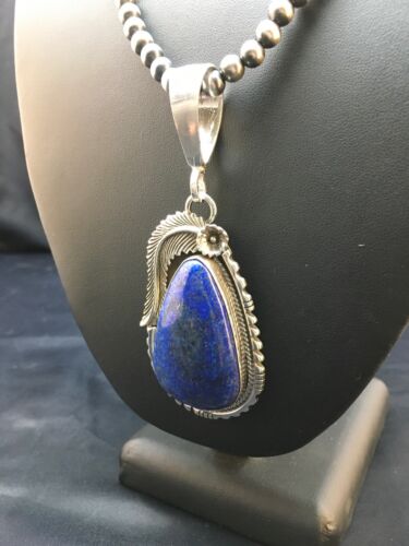 Navajo Lapis Pendant Necklace | Sterling Silver Pearls | Authentic Native American Handmade | 1005 - Masha USA