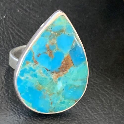 Navajo Blue Kingman Turquoise Ring | Sterling Silver | Sz 8 | Authentic Native American Handmade | 12792