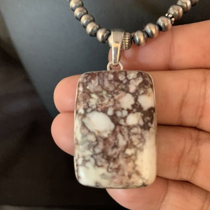 Navajo Wild Horse Turquoise Necklace Pendant | Sterling Silver | 21" | Authentic Native American Handmade | 13863