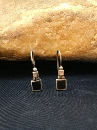 Native American Navajo Black Onyx Dangle Earrings | Sterling Silver | Authentic Handmade | 8983
