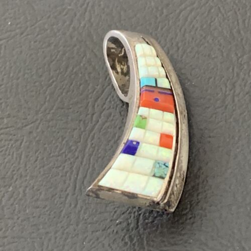 Navajo White Opal Coral Corn Inlay Pendant | Sterling Silver | Authentic Native American Handmade | 1172