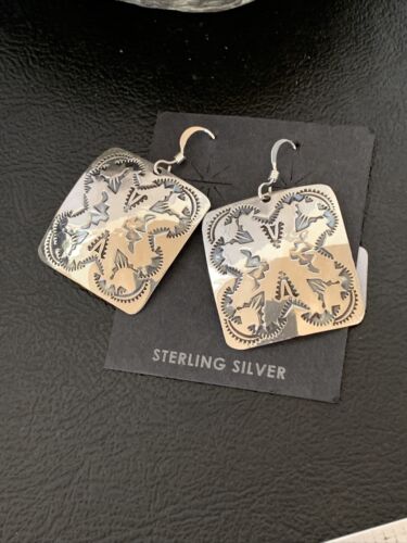 Southwestern Women's Navajo Stamped Earrings | Sterling Silver | Authentic Native American Handmade | 1662