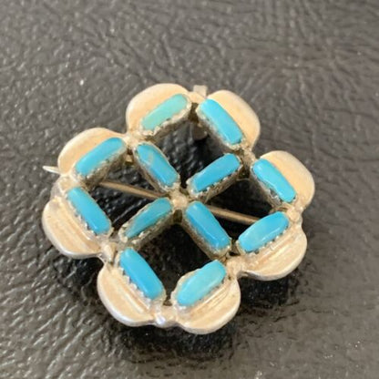 Zuni Blue Turquoise Pin Pendant | Sterling Silver | Authentic Native American Handmade | 12134