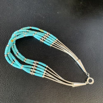 Navajo Blue Green Turquoise Heishi Sterling Silver Bracelet | 5-Strand | 8" | 13617