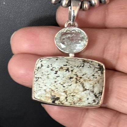Navajo Pearls Necklace with Wild Horse Turquoise Pendant | Sterling Silver | Authentic Native American Handmade | 13906