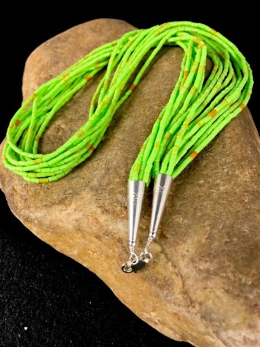 Southwestern Gaspeite Heishi Necklace | 10 Strand | Sterling Silver | 20" | 8871