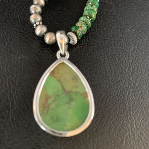 Navajo Green Mojave Turquoise Pendant Necklace | Sterling Silver | Native American Handmade | 13466