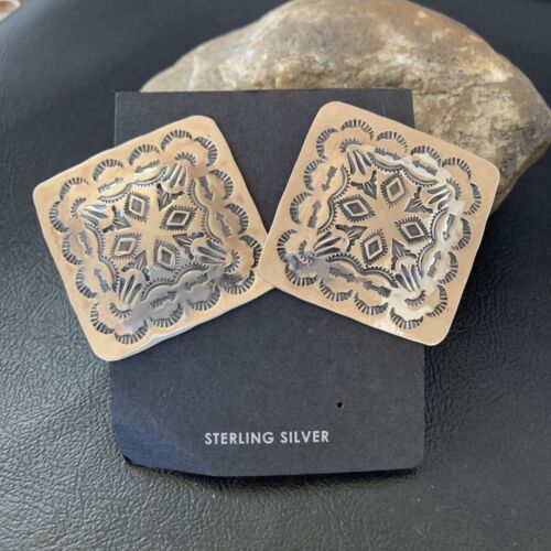 Navajo Sterling Silver Stamped Earrings | Authentic Native American Handmade | 1668