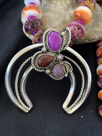 Navajo Purple Red Spiny Sugilite Necklace | Authentic Native American Sterling Silver | Naja Pendant | 00911