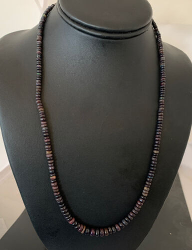 Native American Women's Necklace | Sterling Silver Black Fire Opal Beads | 20" | 980
