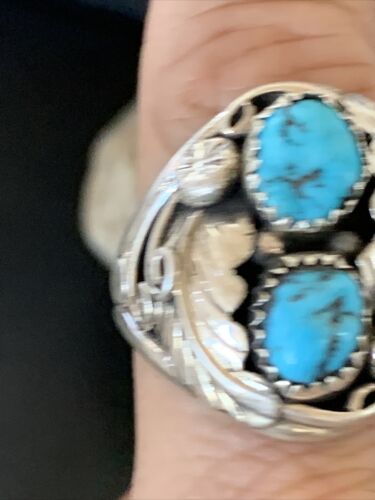 Navajo Blue Kingman Turquoise Feather Ring | Authentic Native American Sterling Silver | Multi-Stone | Sz 12 | 12225