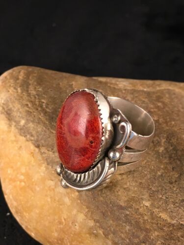 Native American Apple Coral Sponge Ring | Navajo Sterling Silver | Sz 10.5 | 8763 - Masha USA
