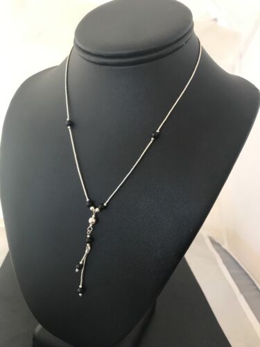 Navajo Liquid Black Onyx Heishi Sterling Silver Necklace | 17" | Handmade Southwestern Jewelry | 3727