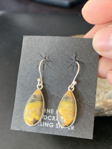 Native American Women's Navajo Bumblebee Jasper Earrings Set | Sterling Silver | Handmade | 1561