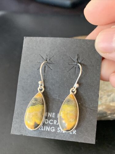 Native American Women's Navajo Bumblebee Jasper Earrings Set | Sterling Silver | Handmade | 1561 - Masha USA